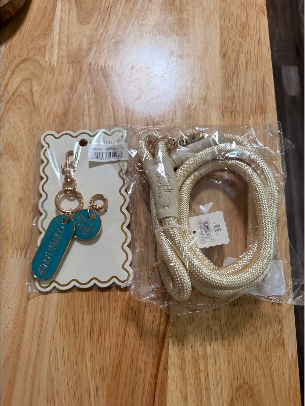 Simply Southern Cream Rope Dog Leash with Blue Keychain Charm and Dog Collar